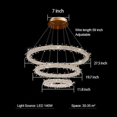 Modern 3 - Ring Halo Crystal Chandelier for Living Room/Bedroom - 3 Rings/ D27.5"+D19.7"+D11.8"Warm LightCyranlamps