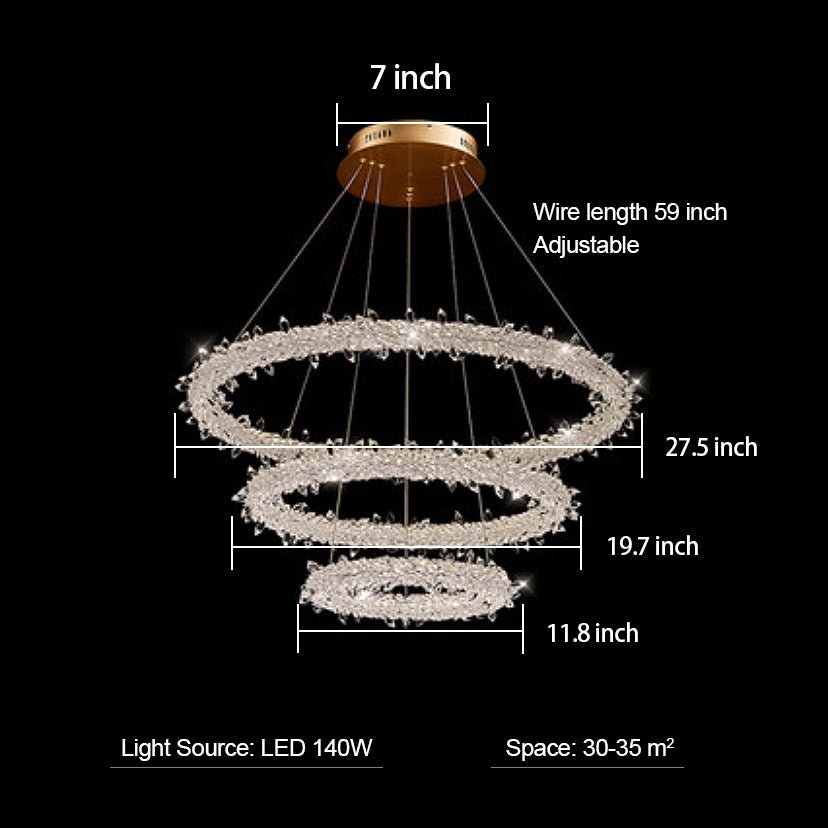 Modern 3 - Ring Halo Crystal Chandelier for Living Room/Bedroom - 3 Rings/ D27.5"+D19.7"+D11.8"Warm LightCyranlamps
