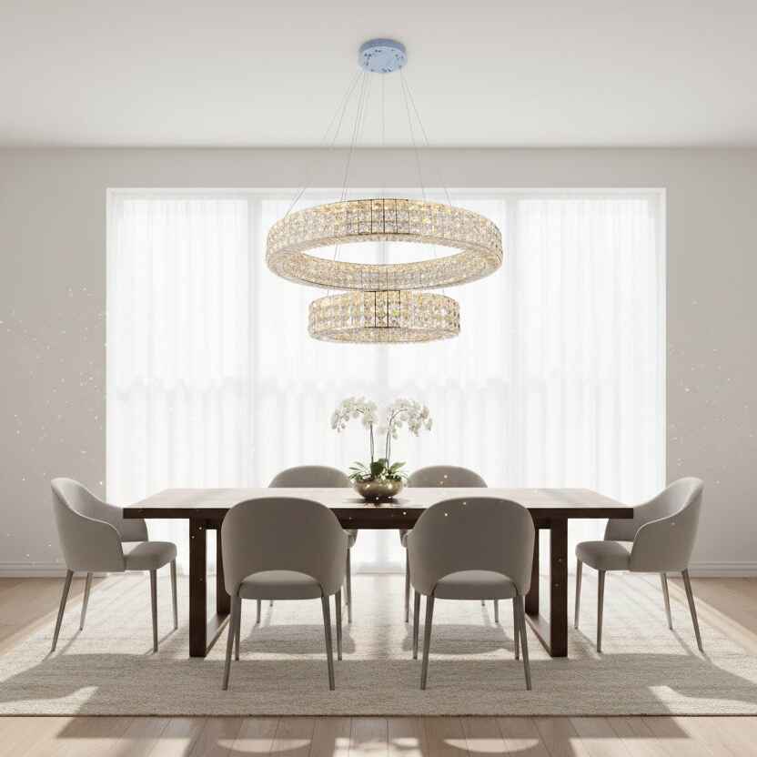 Modern Crystal Round Chandelier 2 Rings - Cyran Lamps