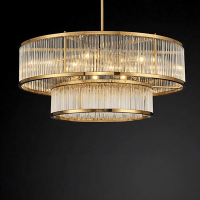 Modern Round/Rectangular Glass Rods Chandelier - Round/D31.5"*H11.8“Warm LightCyranlamps