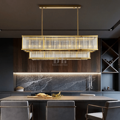 Modern Round/Rectangular Glass Rods Chandelier - Rectangular/L59.1"*H11.8"Warm LightCyranlamps