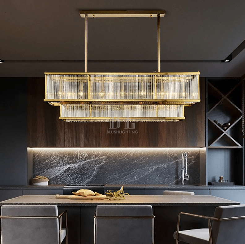 Modern Round/Rectangular Glass Rods Chandelier - Rectangular/L59.1"*H11.8"Warm LightCyranlamps