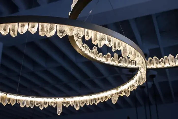 Modern Style Rings Brass & Natural Quartz Crystal Chandelier in Brass/Black Finish - 1 Tier / D23.6" * H4"BrassWarm LightCyranlamps