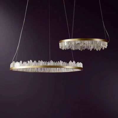 Modern Style Rings Brass & Natural Quartz Crystal Chandelier in Brass/Black Finish - 1 Tier / D23.6" * H4"BrassWarm LightCyranlamps