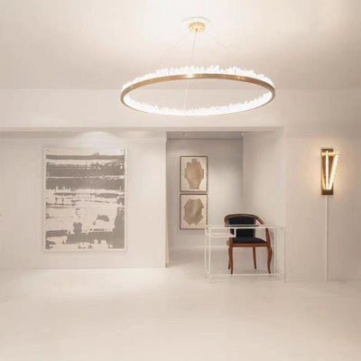 Modern Style Rings Brass & Natural Quartz Crystal Chandelier in Brass/Black Finish - 1 Tier / D23.6" * H4"BrassWarm LightCyranlamps