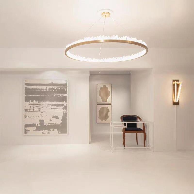 Modern Style Rings Brass & Natural Quartz Crystal Chandelier in Brass/Black Finish - 1 Tier / D23.6" * H4"BrassWarm LightCyranlamps