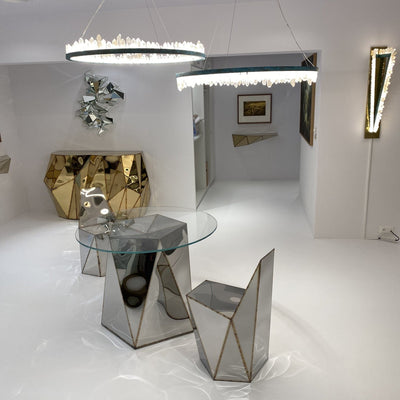 Modern Style Rings Brass & Natural Quartz Crystal Chandelier in Brass/Black Finish - 1 Tier / D23.6" * H4"BrassWarm LightCyranlamps