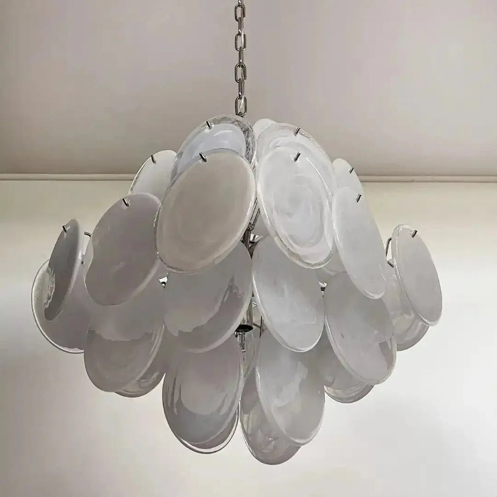 Murano Chandelier 36 White Disks - Cyran Lamps