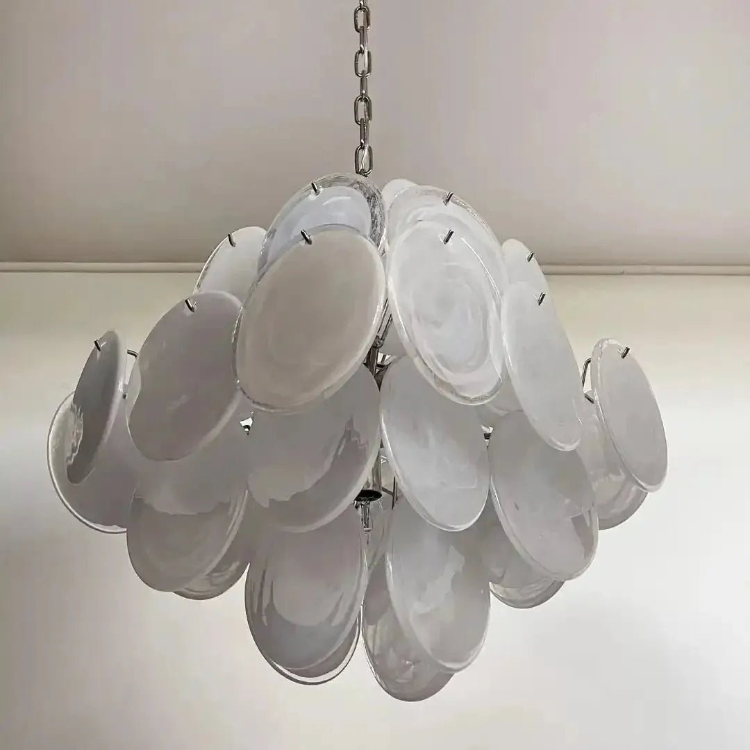 Murano Chandelier 36 White Disks - Cyran Lamps