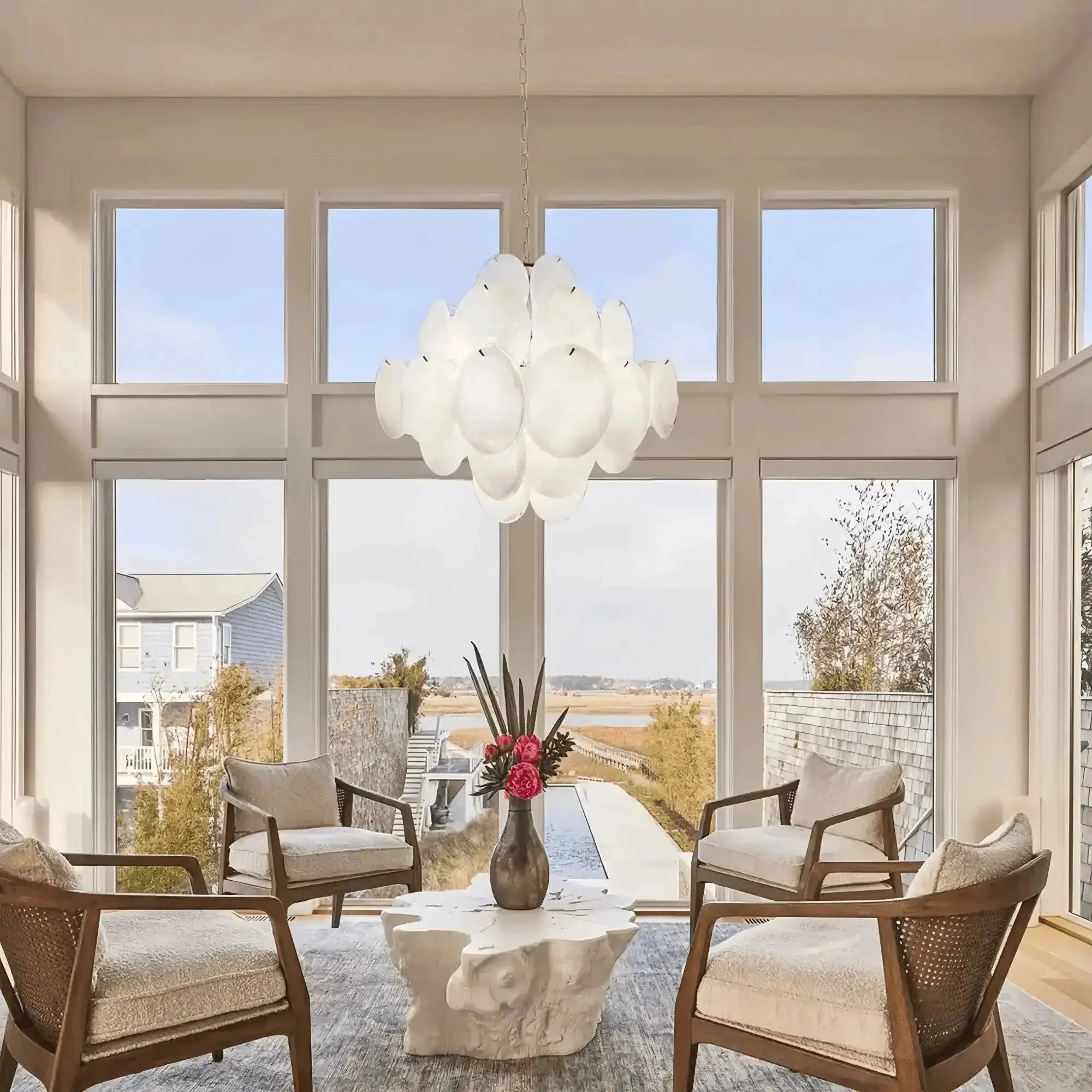 Murano Chandelier 36 White Disks - Cyran Lamps