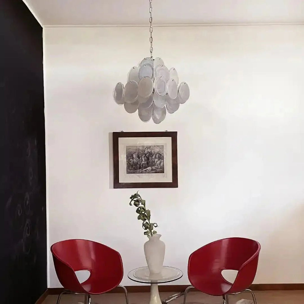 Murano Chandelier 36 White Disks - Cyran Lamps