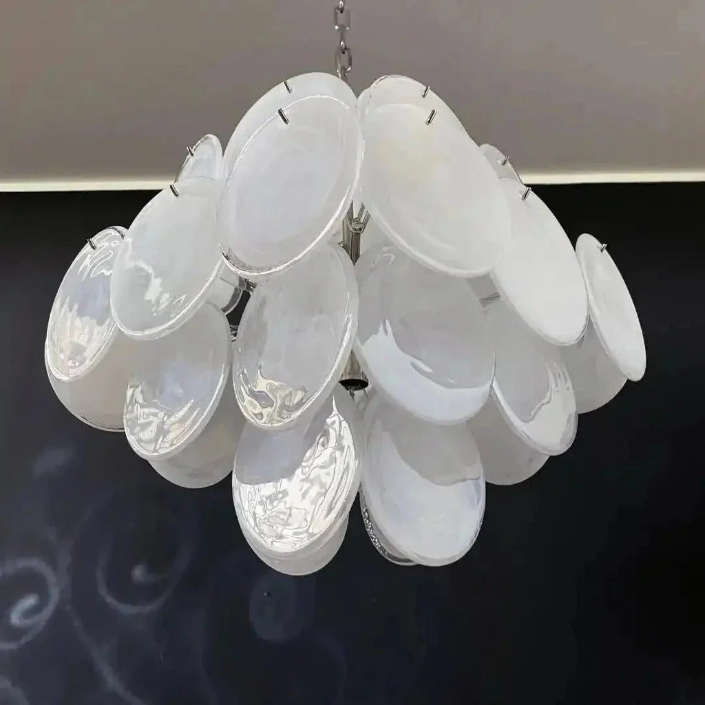Murano Chandelier 36 White Disks - Cyran Lamps