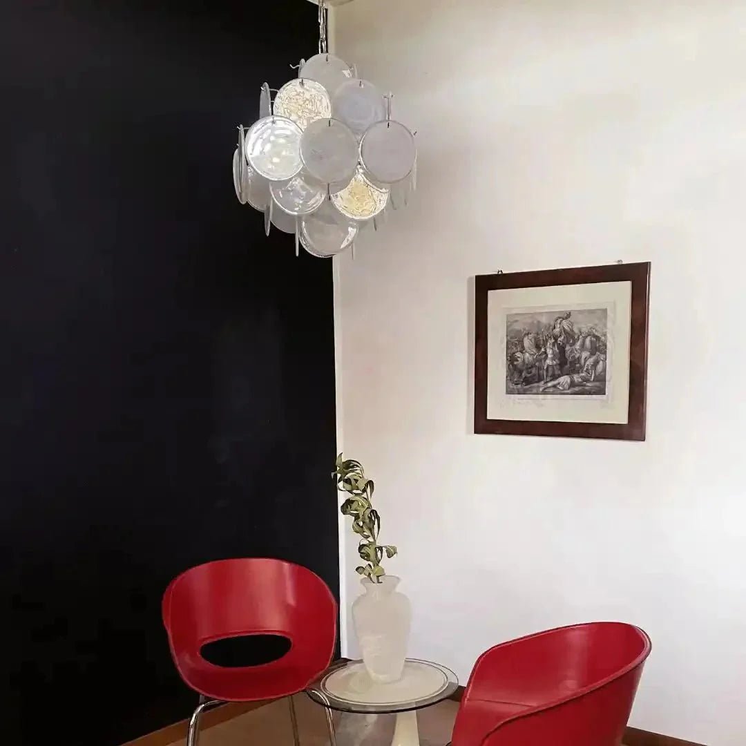 Murano Chandelier 36 White Disks - Cyran Lamps