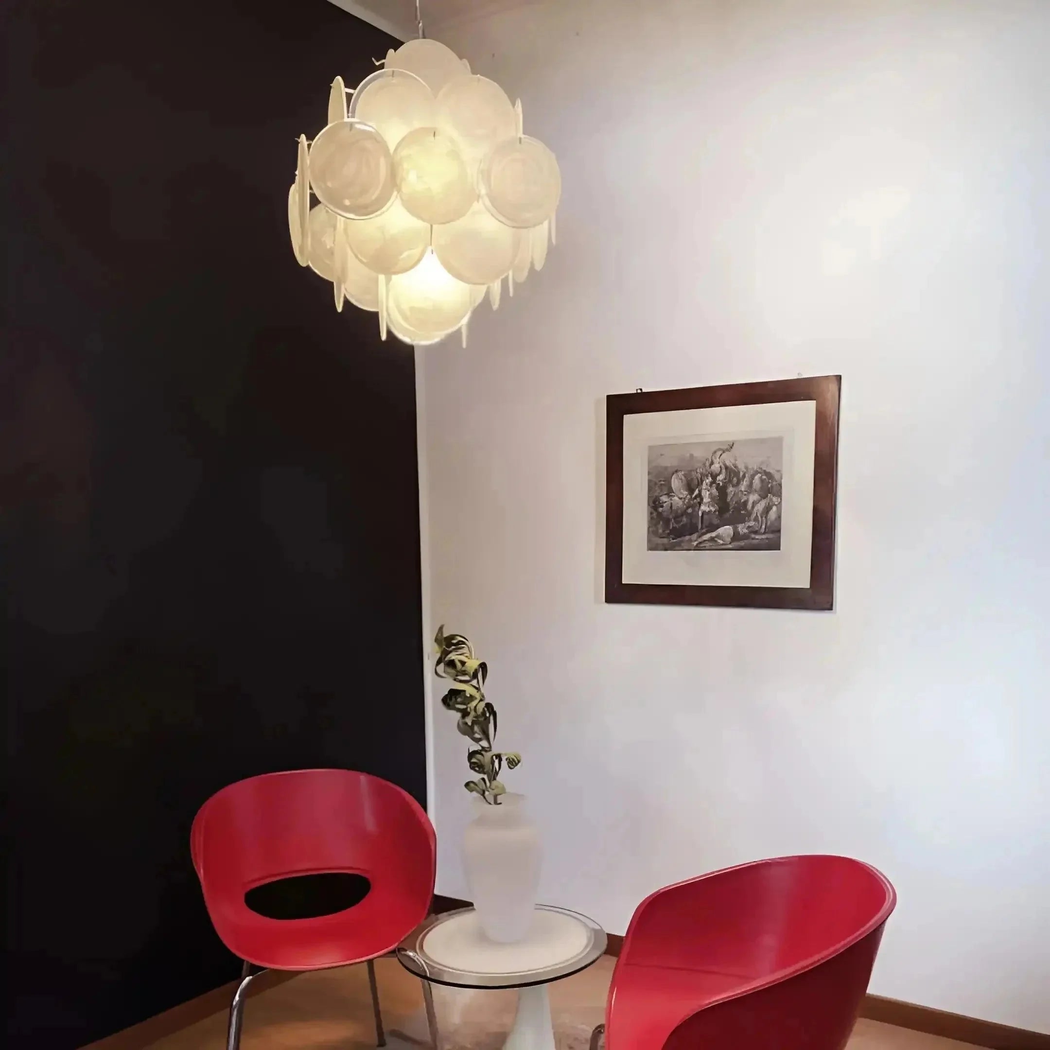Murano Chandelier 36 White Disks - Cyran Lamps