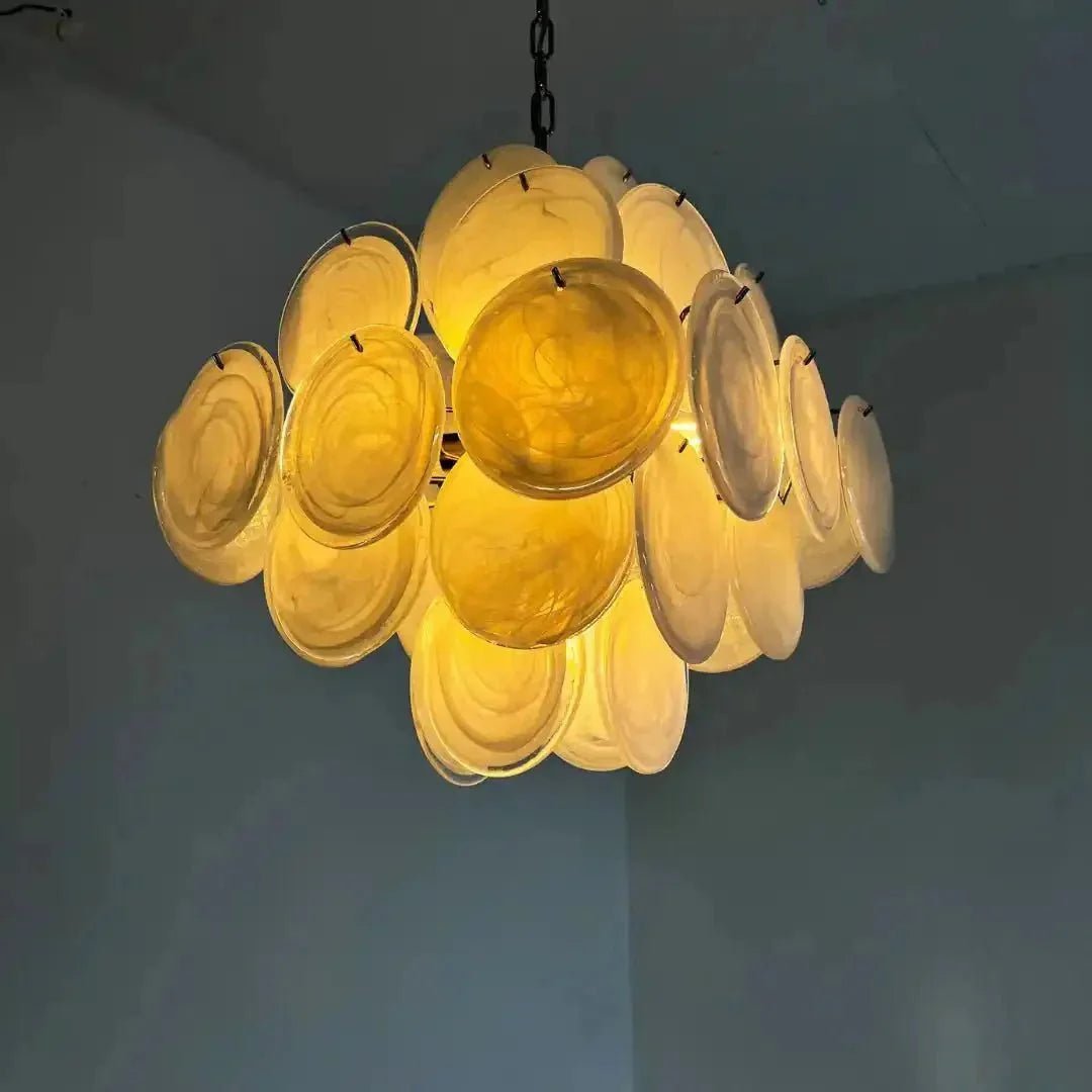 Murano Chandelier 36 White Disks - Cyran Lamps