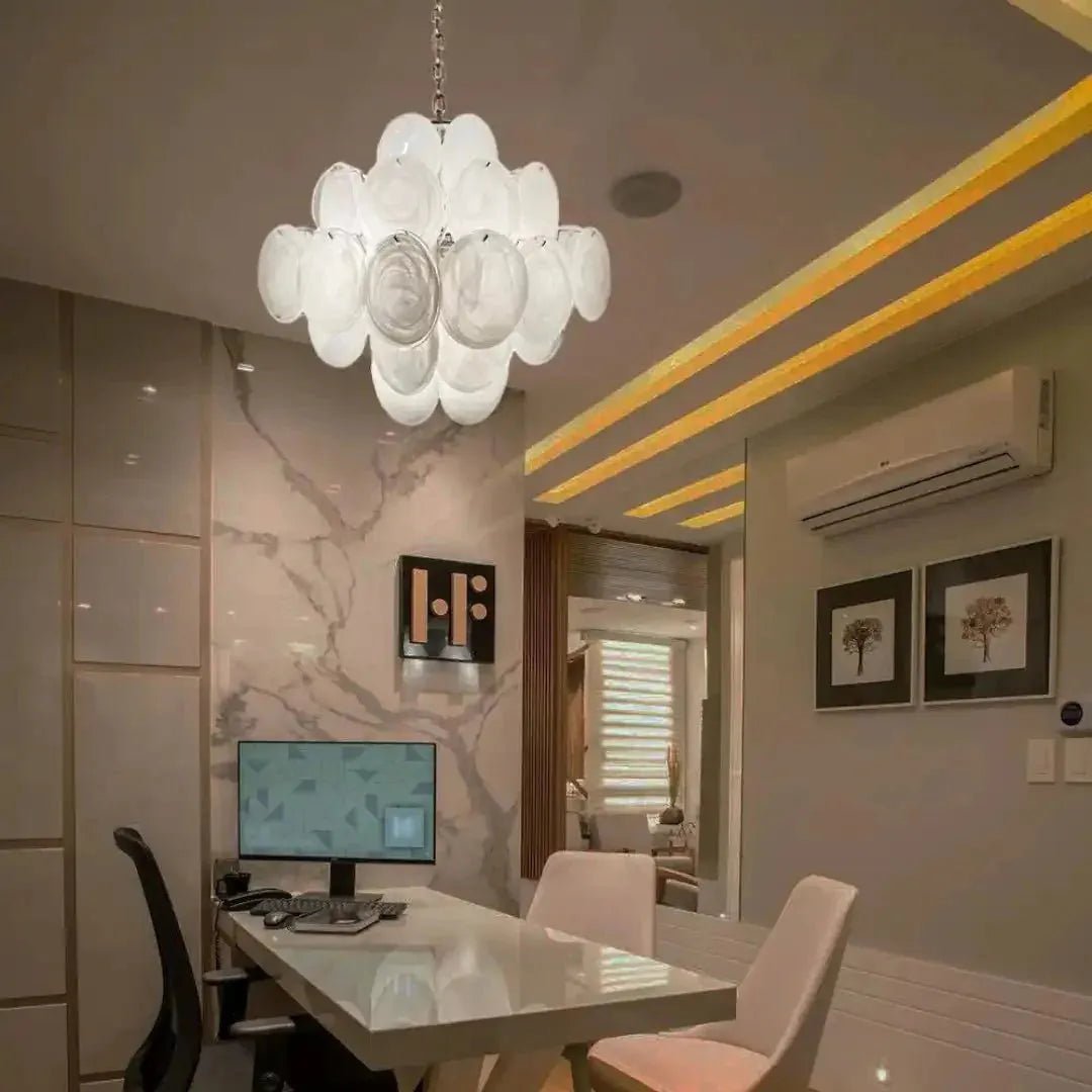 Murano Chandelier 36 White Disks - Cyran Lamps
