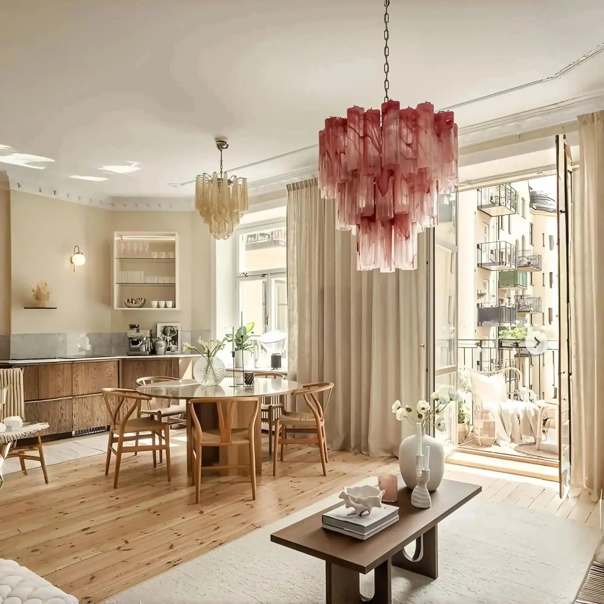 Murano Chandelier – 48 tubes – Alabaster Pink - Cyran Lamps