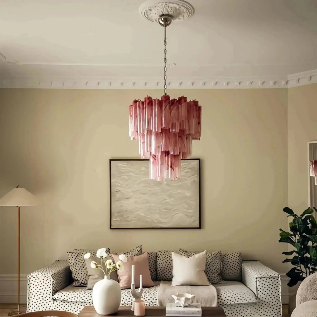 Murano Chandelier – 48 tubes – Alabaster Pink - Cyran Lamps