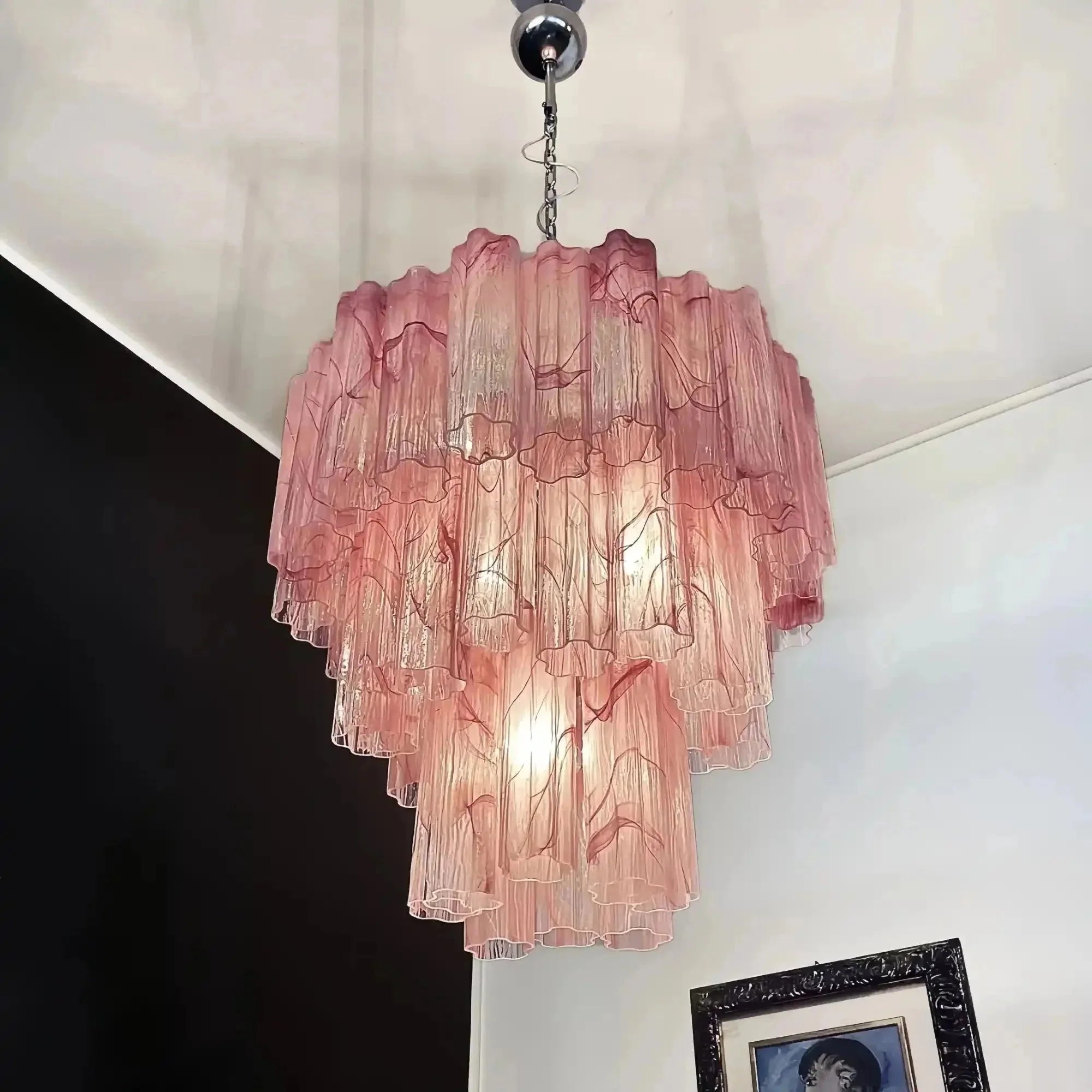 Murano Chandelier – 48 tubes – Alabaster Pink - Cyran Lamps