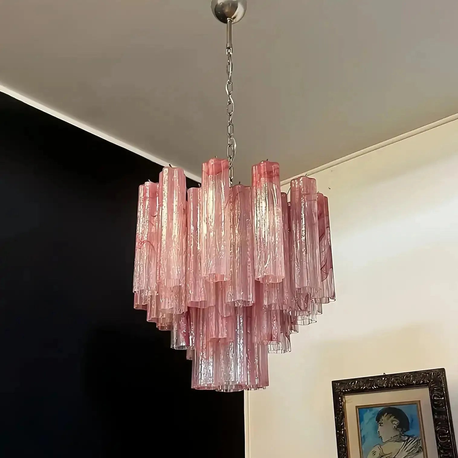 Murano Chandelier – 48 tubes – Alabaster Pink - Cyran Lamps