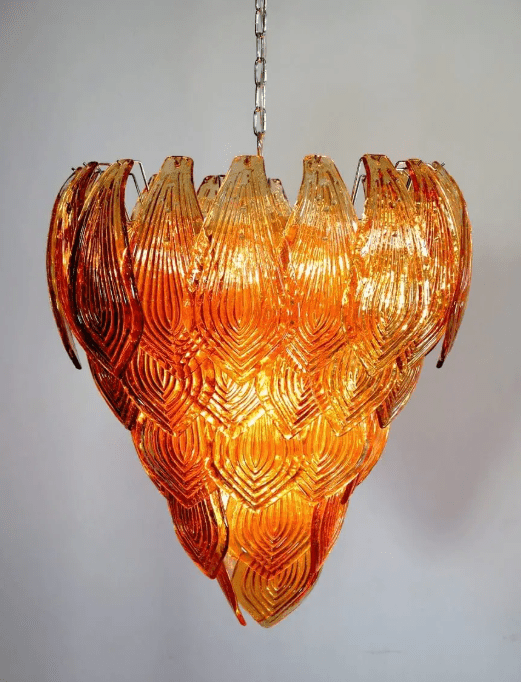 Murano Chandelier – 52 Felci glass leaves – Amber - Cyran Lamps