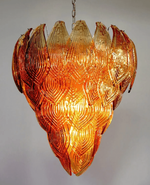 Murano Chandelier – 52 Felci glass leaves – Amber - Cyran Lamps