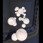 Nami Alabaster Sphere Staircase Chandelier Brass Multi Pendant Light - Cyran Lamps