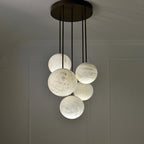 Nami Alabaster Sphere Staircase Chandelier Brass Multi Pendant Light - Cyran Lamps