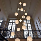 Nami Alabaster Sphere Staircase Chandelier Brass Multi Pendant Light - Cyran Lamps