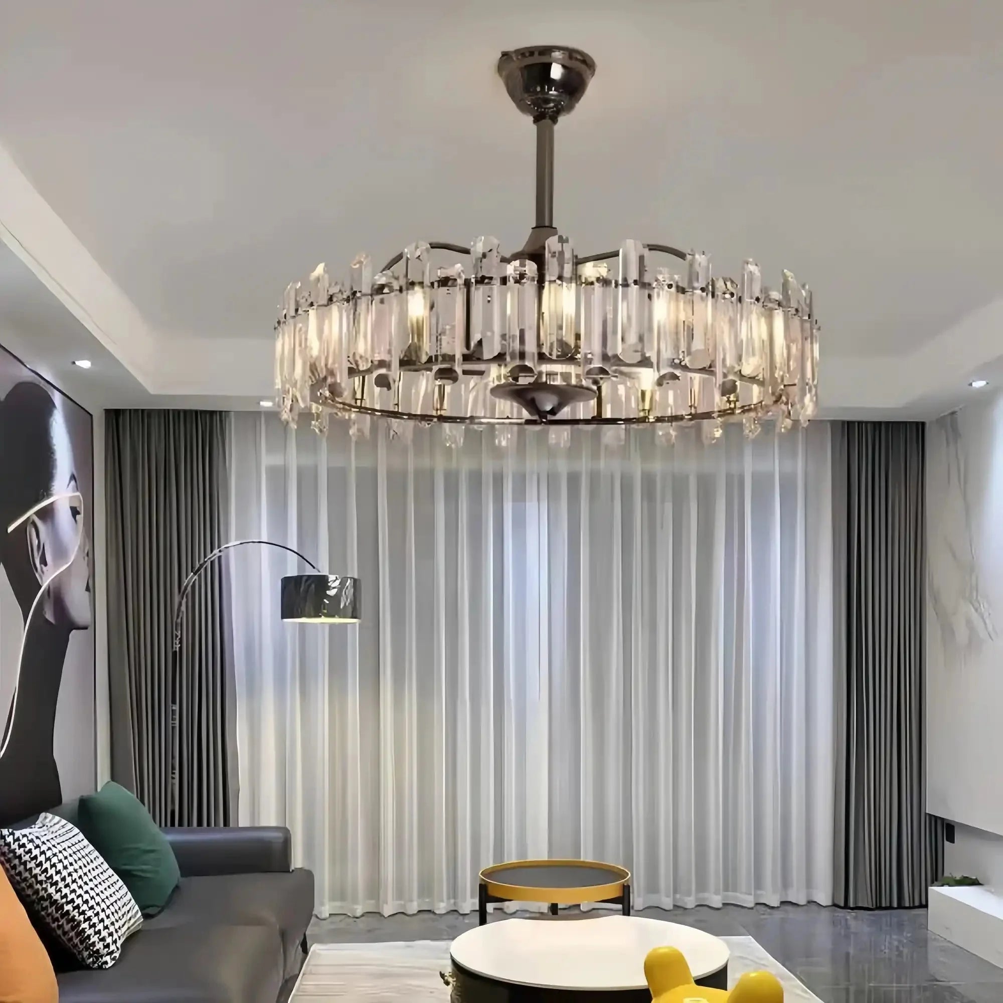 New Modern Invisible Fan Light Candle Crystal Chandelier