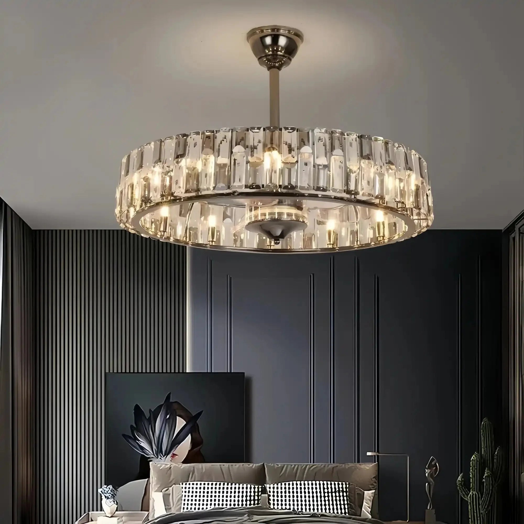 New Modern Invisible Fan Light Candle Crystal Chandelier