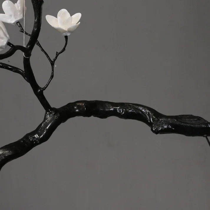Noir Magnolia Branch & Porcelain Bloom Chandelier - Cyran Lamps