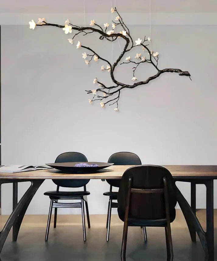 Noir Magnolia Branch & Porcelain Bloom Chandelier - Cyran Lamps