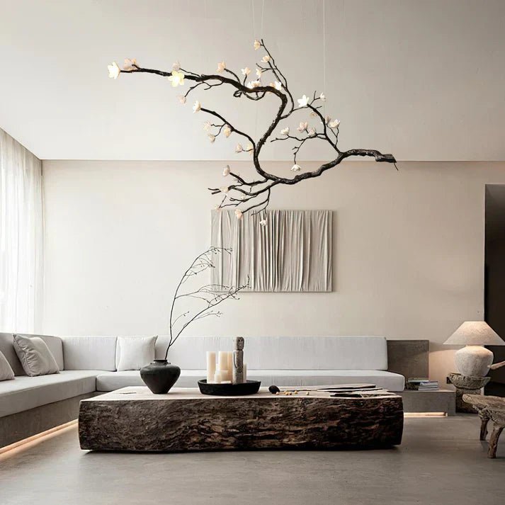 Noir Magnolia Branch & Porcelain Bloom Chandelier - Cyran Lamps