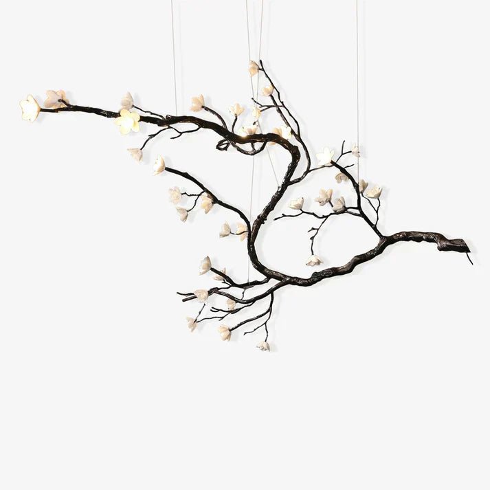 Noir Magnolia Branch & Porcelain Bloom Chandelier - Cyran Lamps