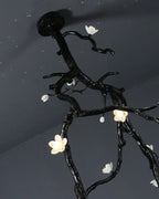 Noir Twisted Branch & Porcelain Bloom Candelabrum Chandelier - Cyran Lamps