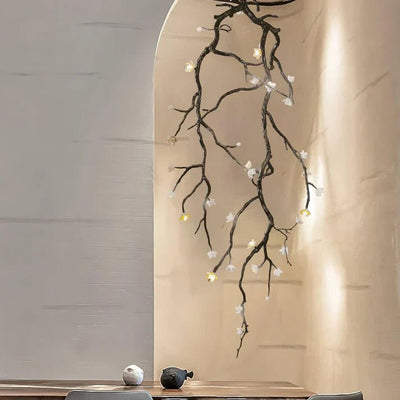 Noir Twisted Branch & Porcelain Bloom Candelabrum Chandelier - Cyran Lamps