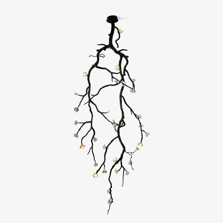 Noir Twisted Branch & Porcelain Bloom Candelabrum Chandelier - Cyran Lamps