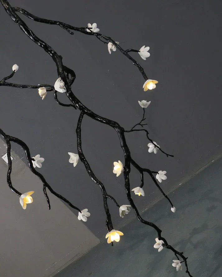 Noir Twisted Branch & Porcelain Bloom Candelabrum Chandelier - Cyran Lamps