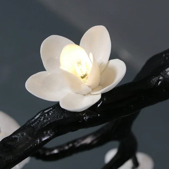 Noir Twisted Branch & Porcelain Bloom Candelabrum Chandelier - Cyran Lamps