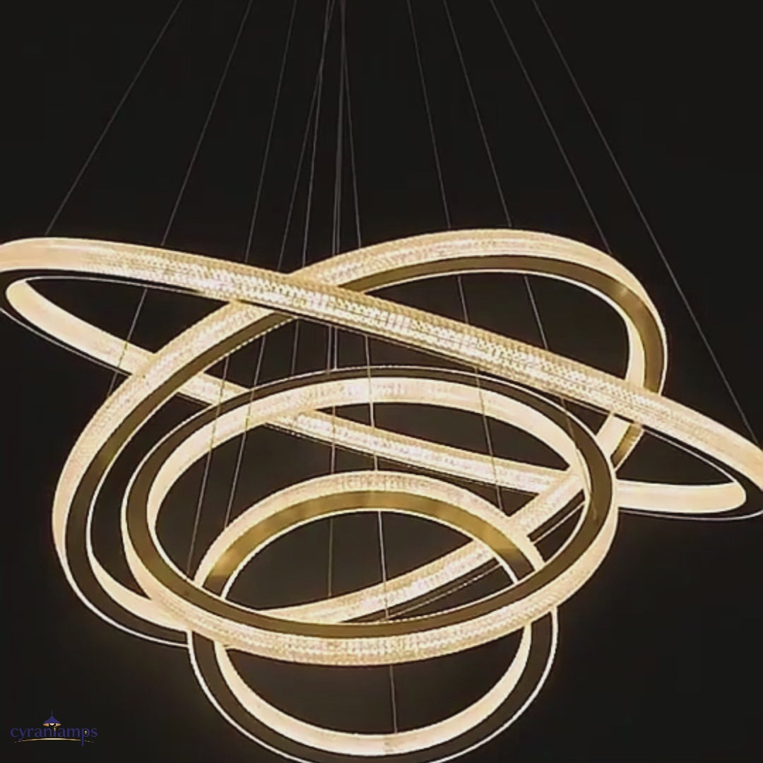 Cyran Modern Entryway Chandelier 3 Rings Crystal Gold Finish