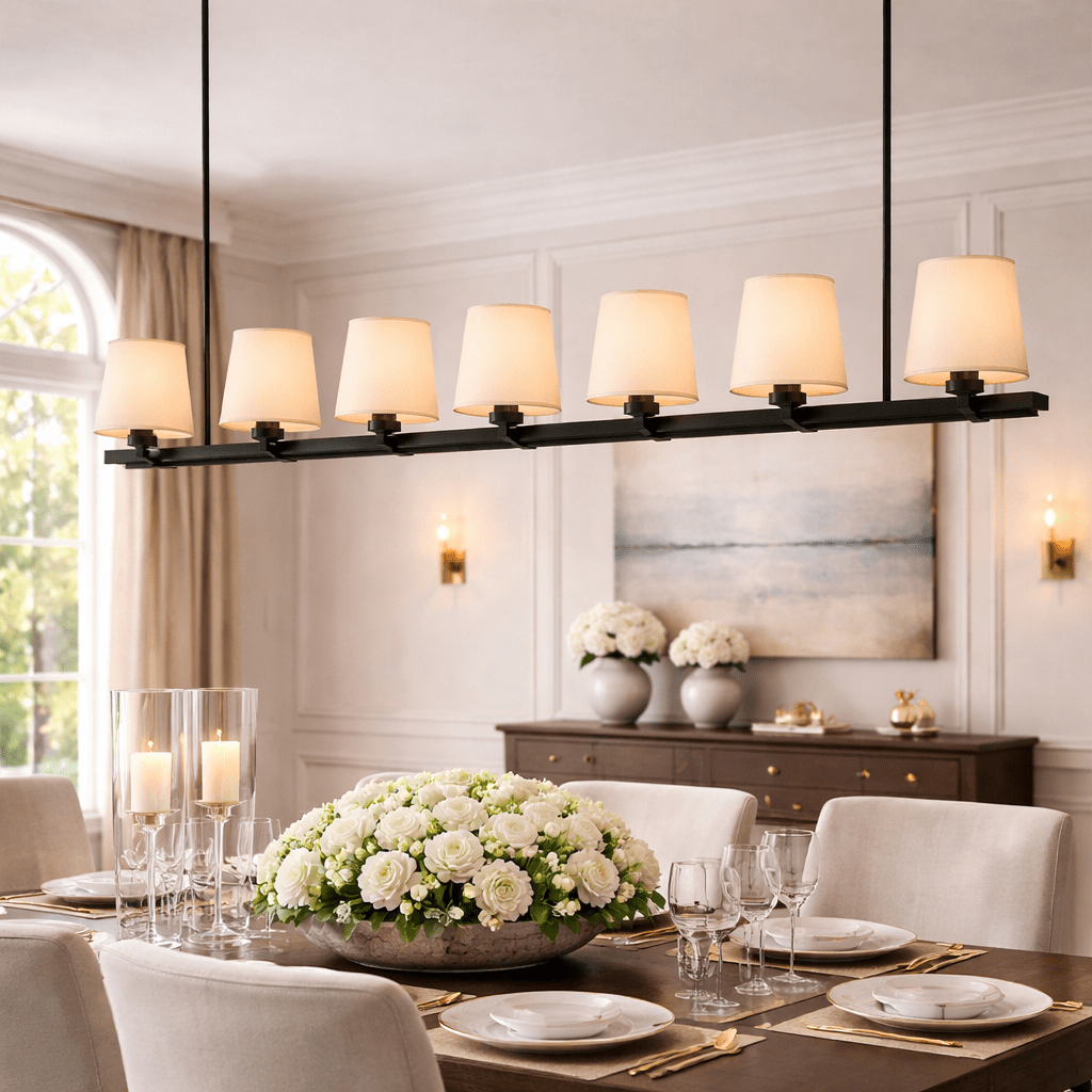 Puailace Fabric Shade Linear Chandelier - Cyran Lamps