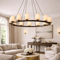 Puailace Fabric Shade Round Chandelier - Cyran Lamps