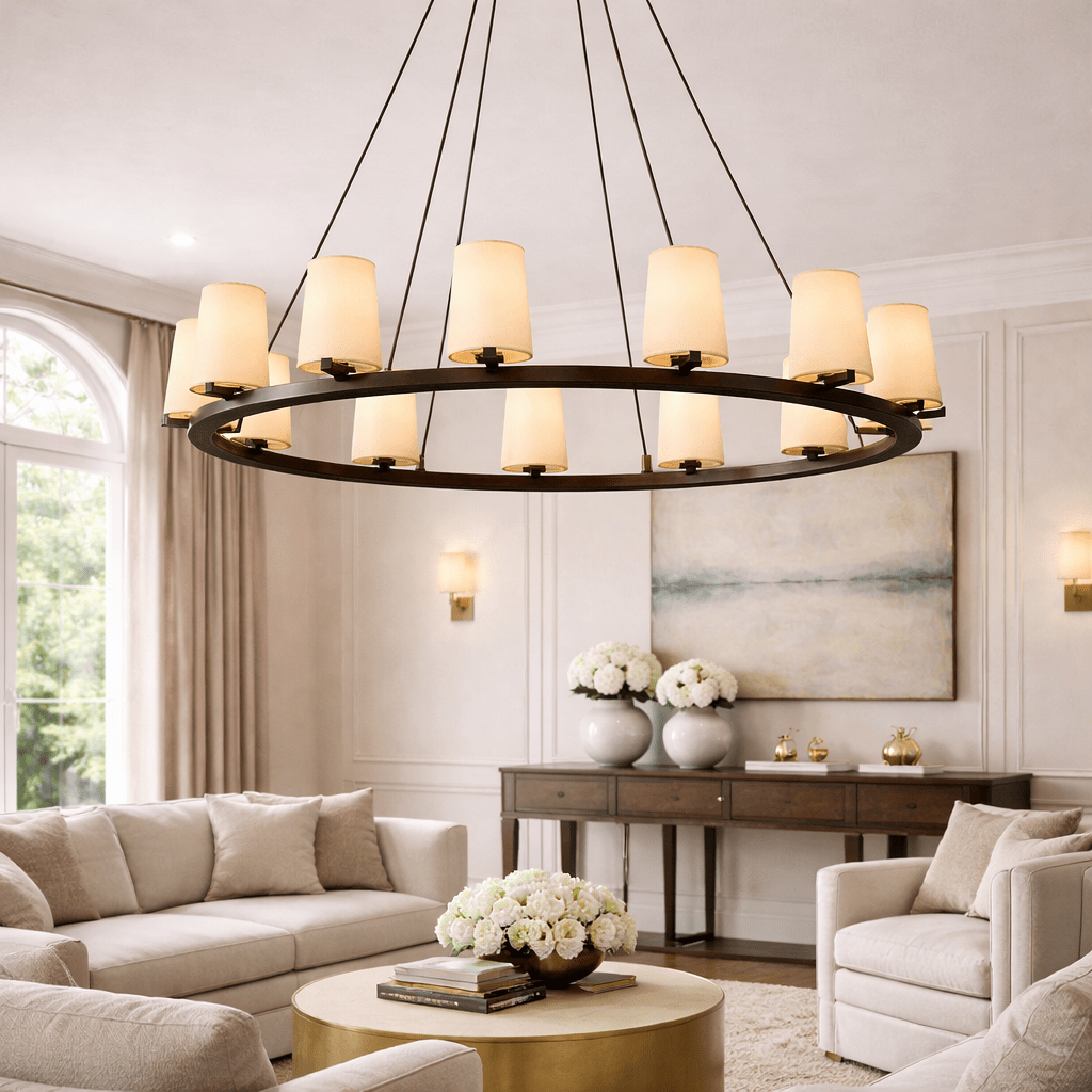 Puailace Fabric Shade Round Chandelier - Cyran Lamps