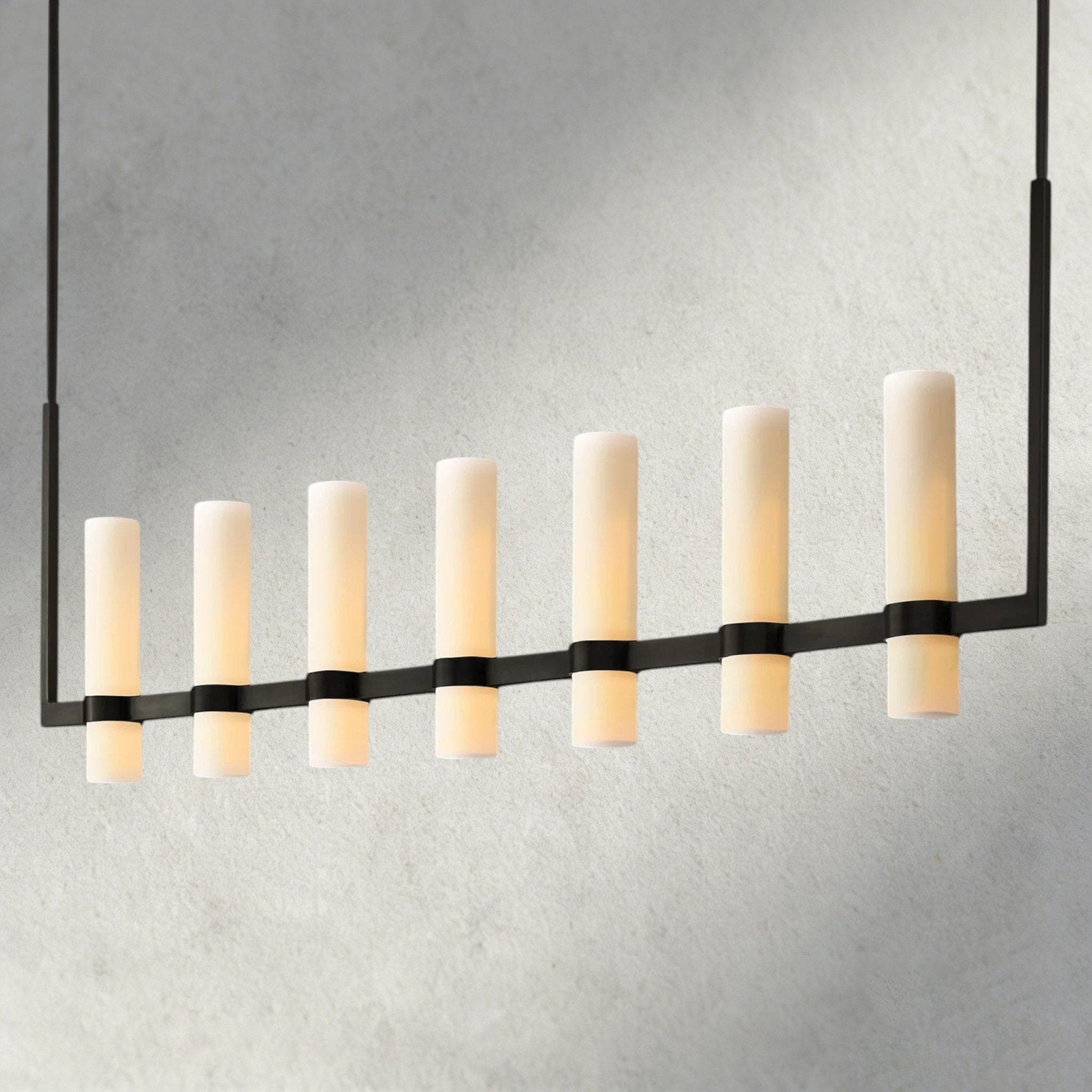 Ravay Linear Milk Glass Chandelier 59", 71" - Cyran Lamps
