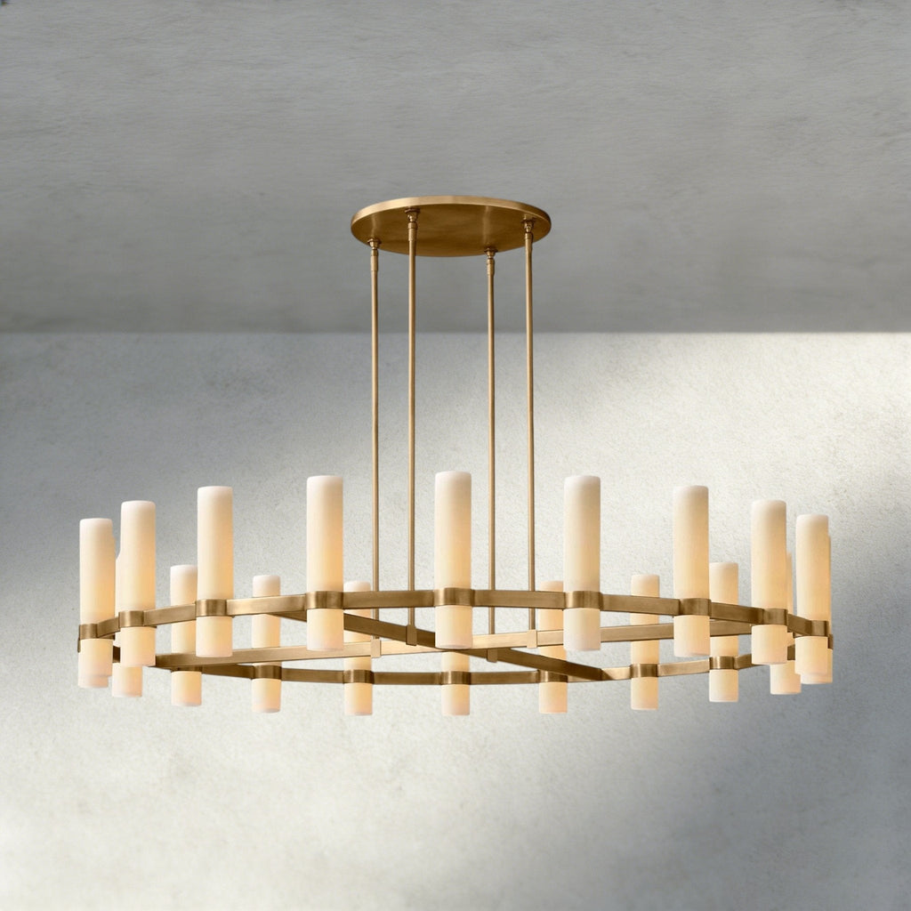 Ravay Round Milk Glass Chandelier 36", 48", 60" - Cyran Lamps
