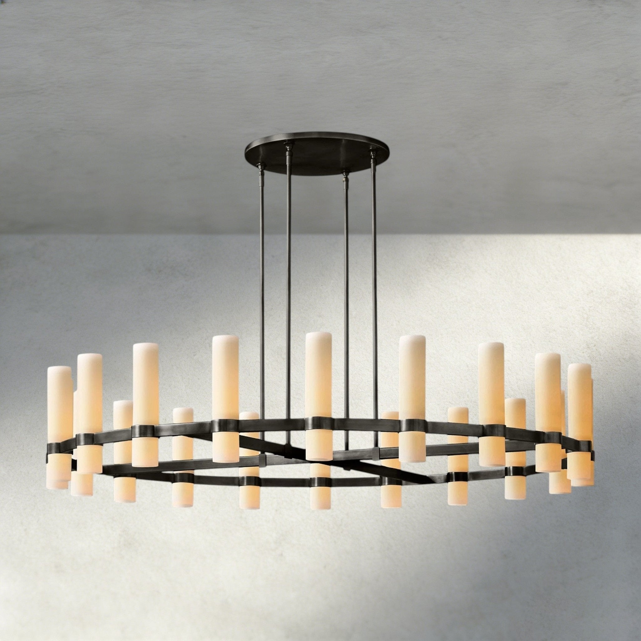 Ravay Round Milk Glass Chandelier 36", 48", 60" - Cyran Lamps