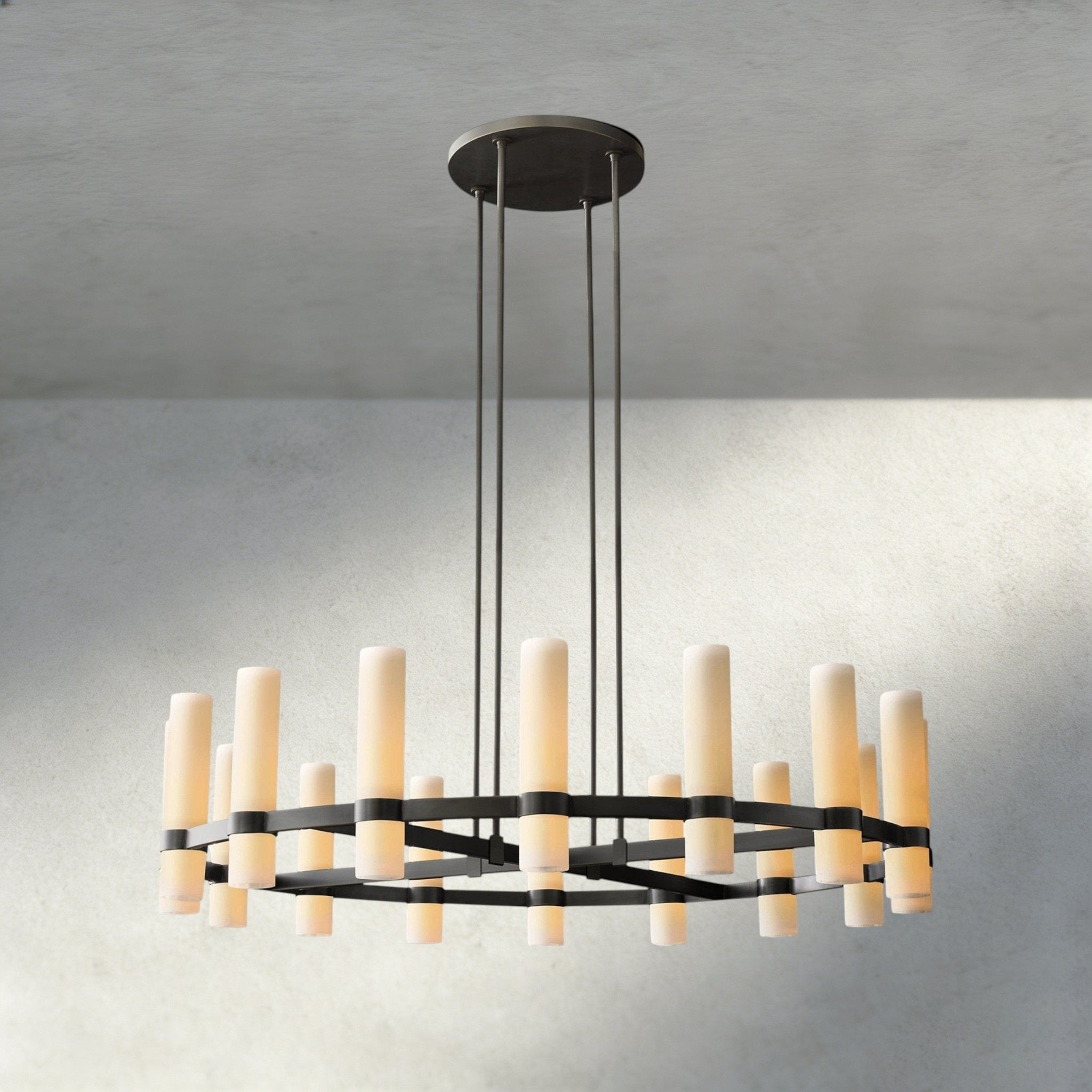 Ravay Round Milk Glass Chandelier 36", 48", 60" - Cyran Lamps