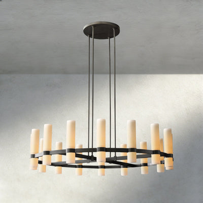 Ravay Round Milk Glass Chandelier 36", 48", 60" - Cyran Lamps