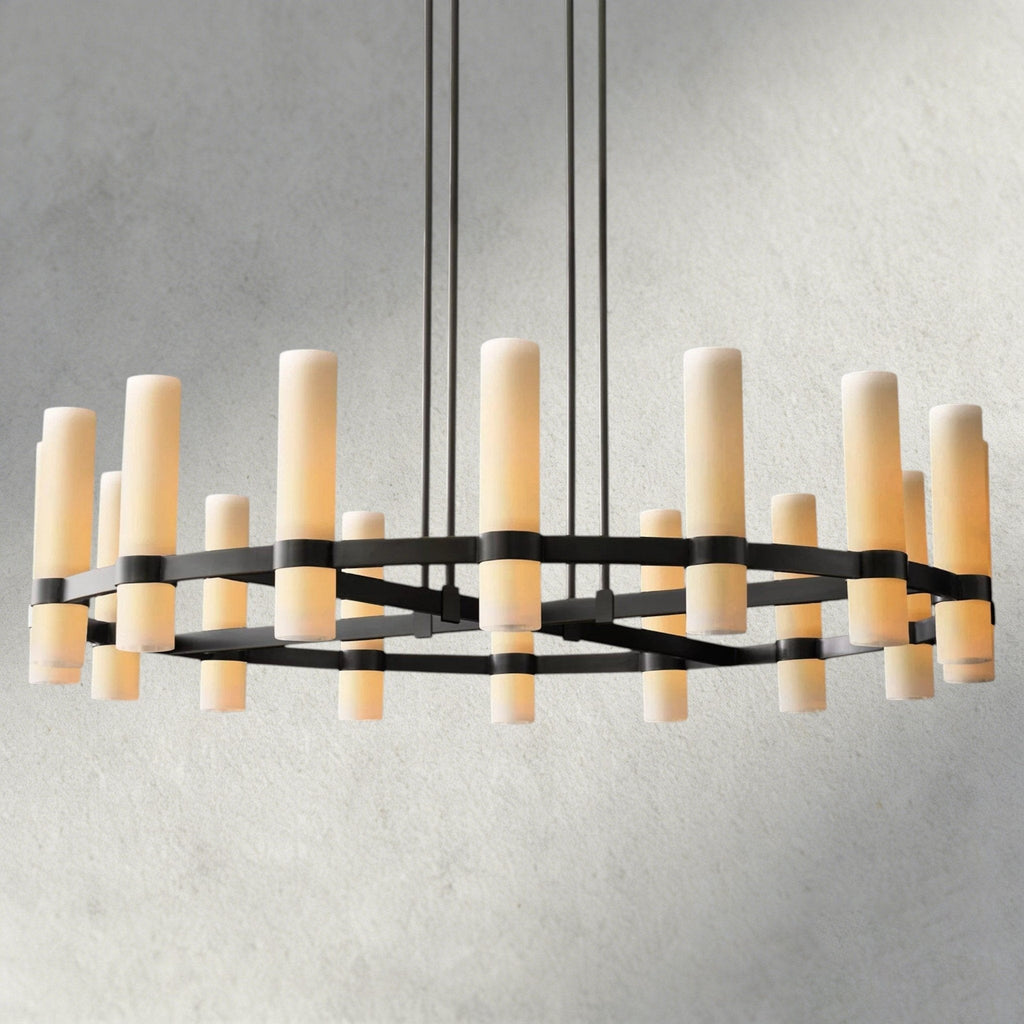 Ravay Round Milk Glass Chandelier 36", 48", 60" - Cyran Lamps